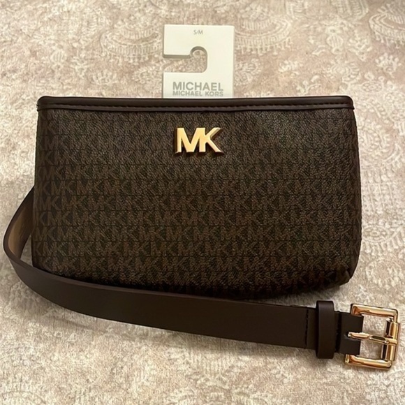 Brand New Michael Kors Brown Belt Bag Zippered Fanny Pack Gold Tone Metal Logo main image 5